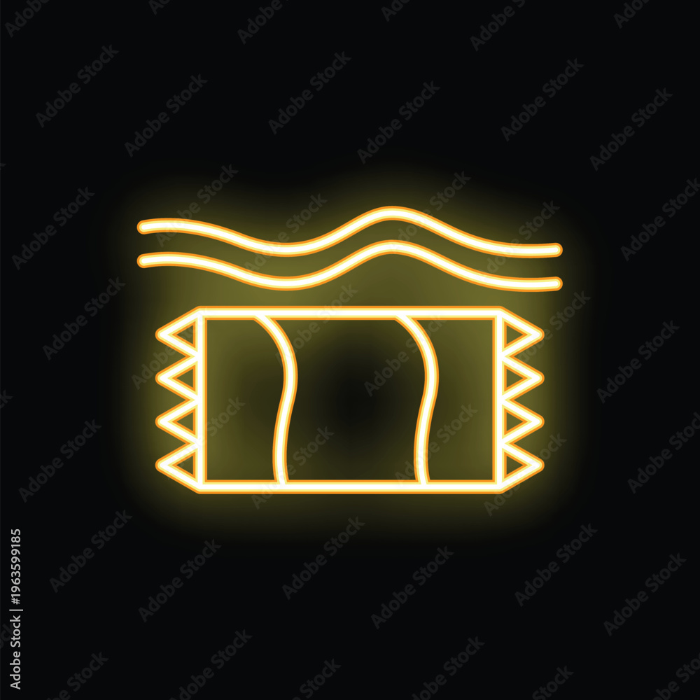 Obraz premium Minimalist icon of a magic carpet flying over a black background, neon style