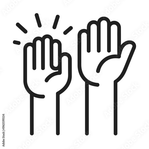 Volunteer and Donation Line Icon Featuring Social Help Concept with Raised Hands and Heart Symbol for Charity Foundation and Community Support Services Graphic.