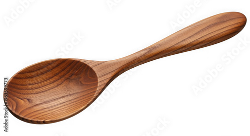 Wooden serving spoon with natural grain pattern isolated on transparent background