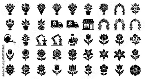 Flower Outline Icon Set – Linear Editable Stroke Vector Collection