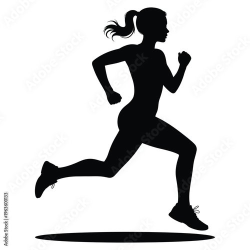 A dynamic black silhouette of a woman running capturing motion and athleticism silhouette