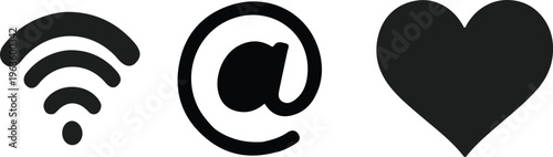 Black wi fi at sign and heart symbols isolated on transparent background