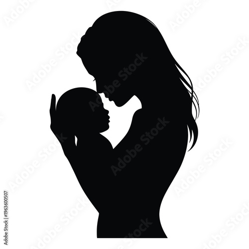 A tender moment captured mother gently holding her newborn baby a striking silhouette