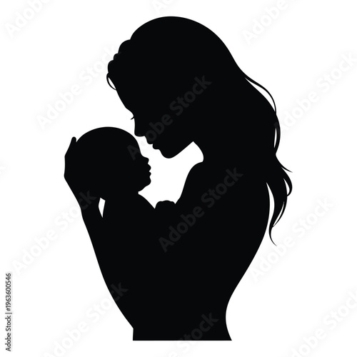 A tender moment captured mother gently holding her newborn baby a striking silhouette