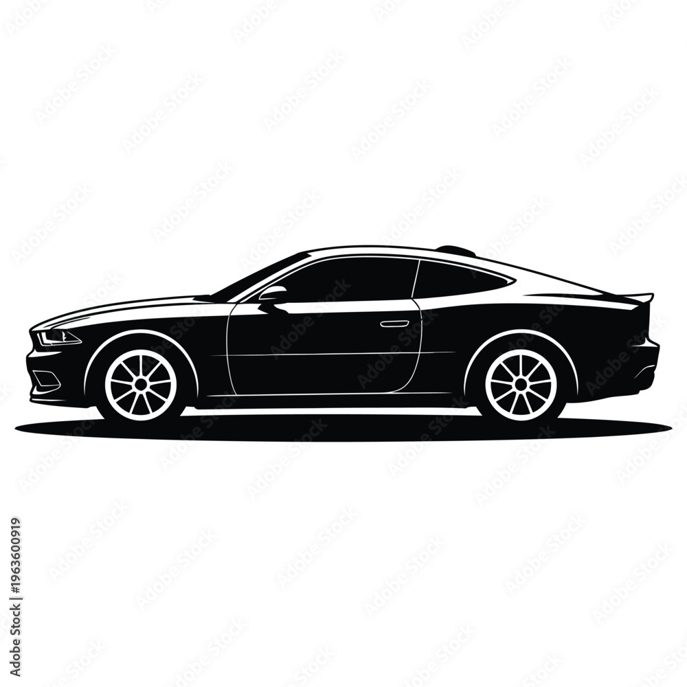 Obraz premium A sleek modern sedan is prominently displayed in a striking black silhouette