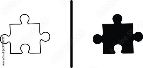 A black and white puzzle piece fits perfectly into a lined space