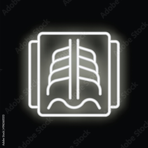 Bright neon x ray icon glowing on dark background