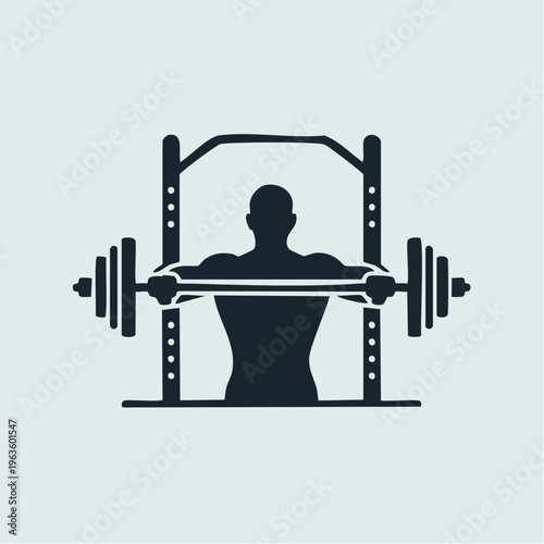 Black silhouette of man lifting weights in squat rack