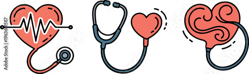 Heartbeat and stethoscope illustration representing cardiovascular health and medical examination.