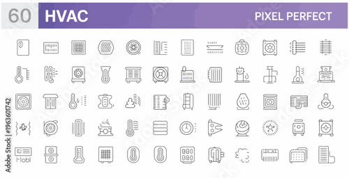 HVAC icons for climate control: heating, ventilation, and air conditioning system elements.