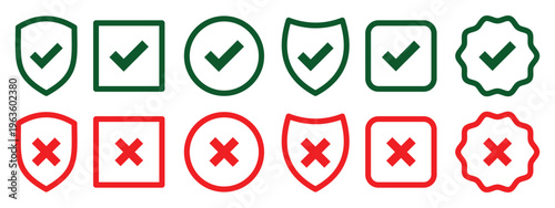Vector check mark icon. Set of verification icons, digital confirmation and error symbols, green tick and red cross collection, minimalist vector illustration of tick and X marks. account approved. 