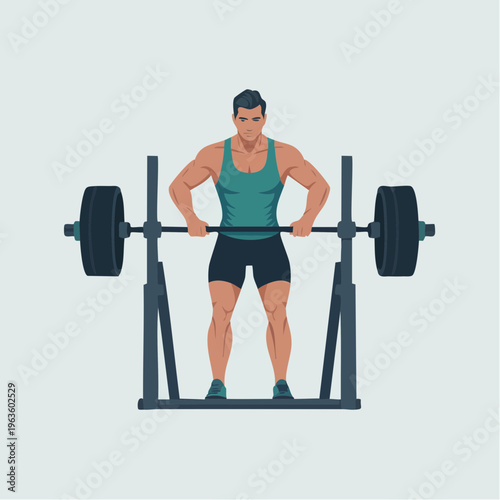 man lifting weights on squat rack illustration