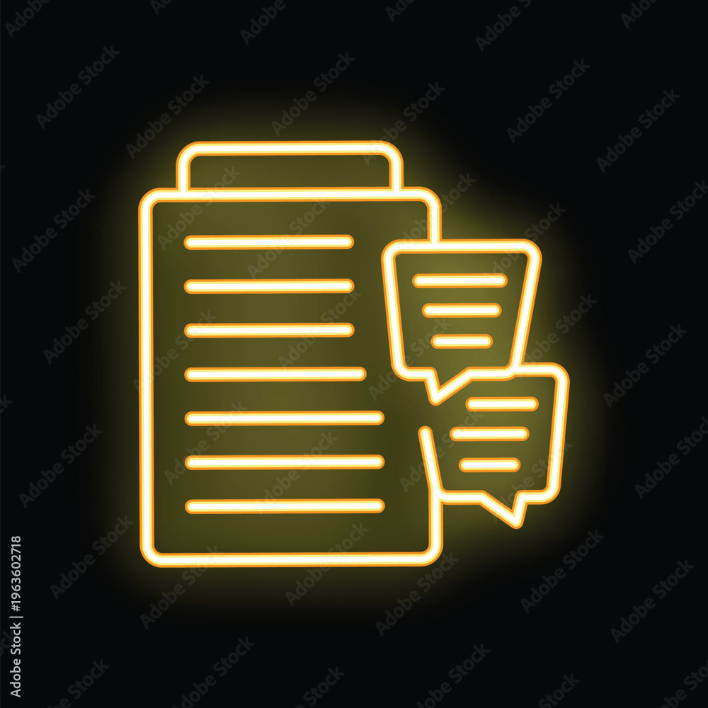 Obraz premium Yellow neon icon representing feedback being given on a document