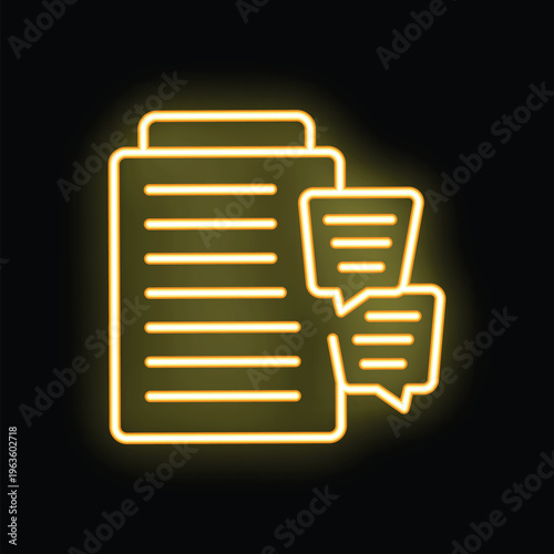 Yellow neon icon representing feedback being given on a document