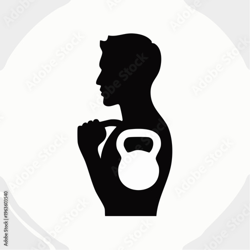 Black silhouette of man lifting kettlebell icon design