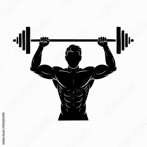 Black silhouette illustration of muscular man lifting dumbbell