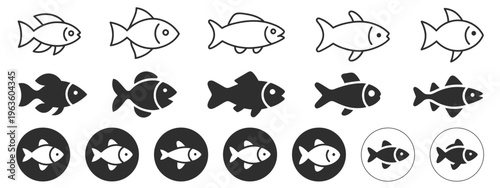 Fish Icon Representing Underwater Seafood Symbolism and Aquarium Wildlife Featuring Tuna and Catfish Fin Shape Vector for Marine Life Graphic Design Projects.