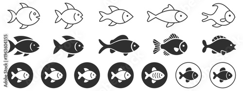Fish Icon Representing Underwater Seafood Symbolism and Aquarium Wildlife Featuring Tuna and Catfish Fin Shape Vector for Marine Life Graphic Design Projects.