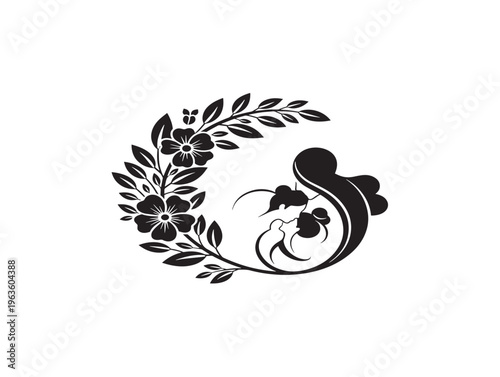 Beautiful wedding florist silhouette for elegant bridal services and invitations