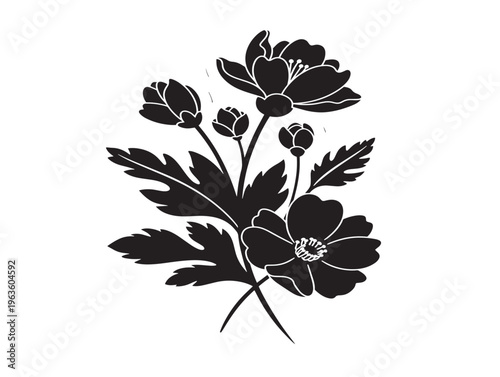 Playful floral sticker design silhouette with whimsical botanical illustration shapes