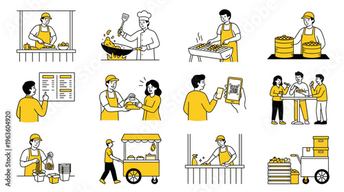 flat design illustration of diverse professionals working in various office and home environments