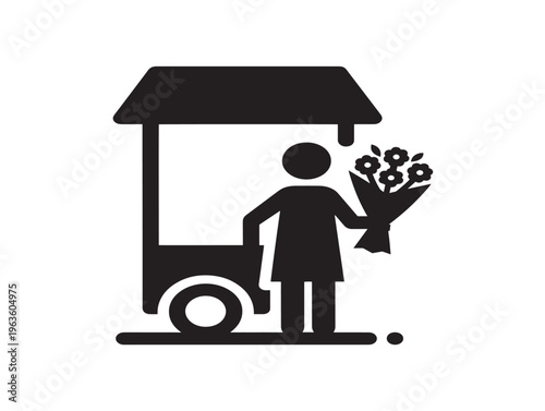 Charming street flower vendor for urban market and artisan florist illustrations