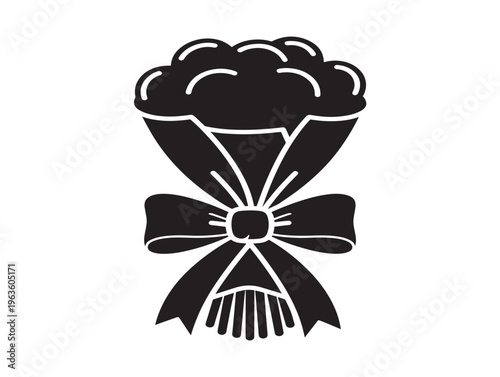 Romantic ribbon tied bouquet silhouette with graceful flowing ribbon details