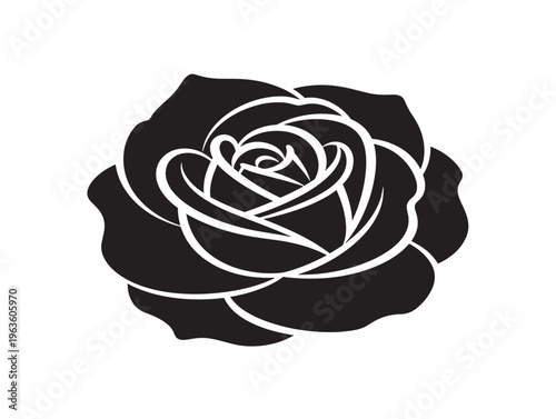 Romantic rose boutique branding silhouette with classic blooming rose design