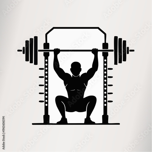 Black silhouette of a man lifting weights overhead squat