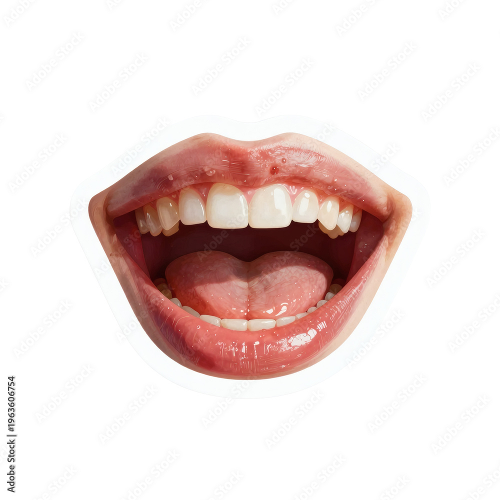 Naklejka premium Illustration of a person's mouth showing teeth, gums, and tongue