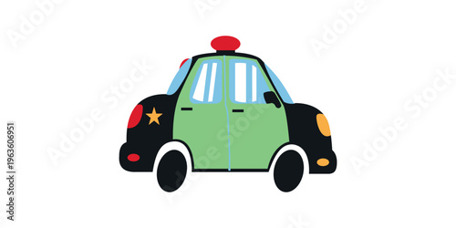 Police car with green body and red light on top