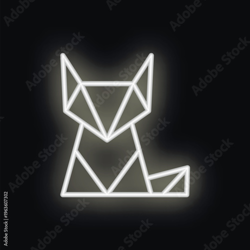 White neon geometric fox is glowing on black background
