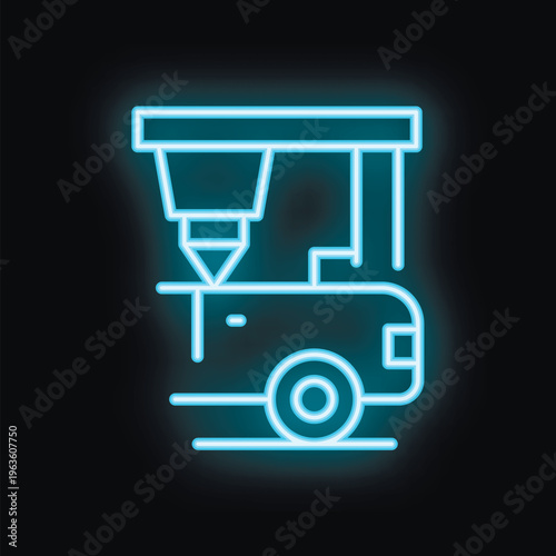 Neon sign of a diamond cutting machine at work, on black background, ideal for industrial and technology concepts