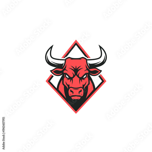 Angry Red Bull Head Mascot Emblem Vector Art - Powerful Animal Symbol for Sports and Brand Design