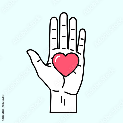Human open hand holding a vibrant red heart. Concept of love, care, giving, donation, charity, support, health, and kindness.