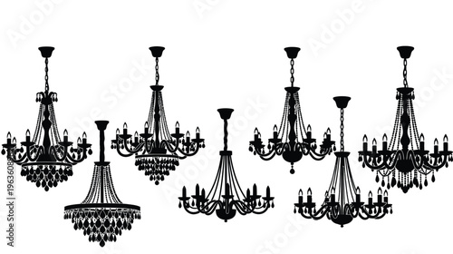 Elegant black chandeliers displayed in a decorative striking silhouette