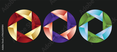 Abstract Geometric Circular Design with Metallic Gradient Effect in Red and Gold Symmetrical Pattern