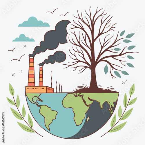 WebGlobal Climate Change Awareness Concept with Earth Nature and Industrial Pollution