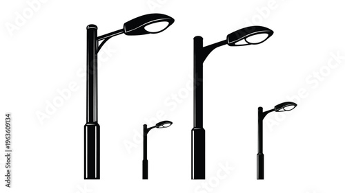 Modern street lamps in a stark graphic silhouette