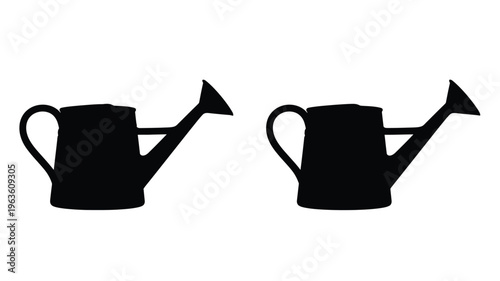 Two watering cans depicted in a stark black silhouette