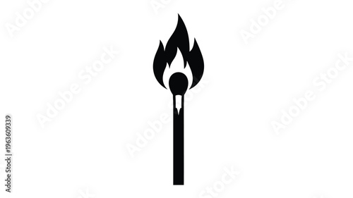 A striking black silhouette of a burning match with a flame