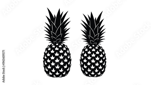 Two pineapples depicted in a striking black silhouette