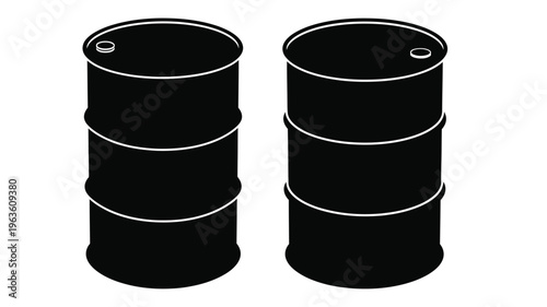 Two stacks of oil drums presented as a stark black silhouette