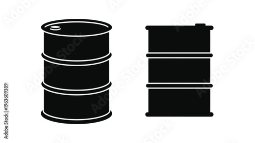 Two oil drums depicted in a stark black silhouette