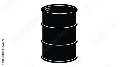 A black silhouette of an industrial oil drum displayed on white