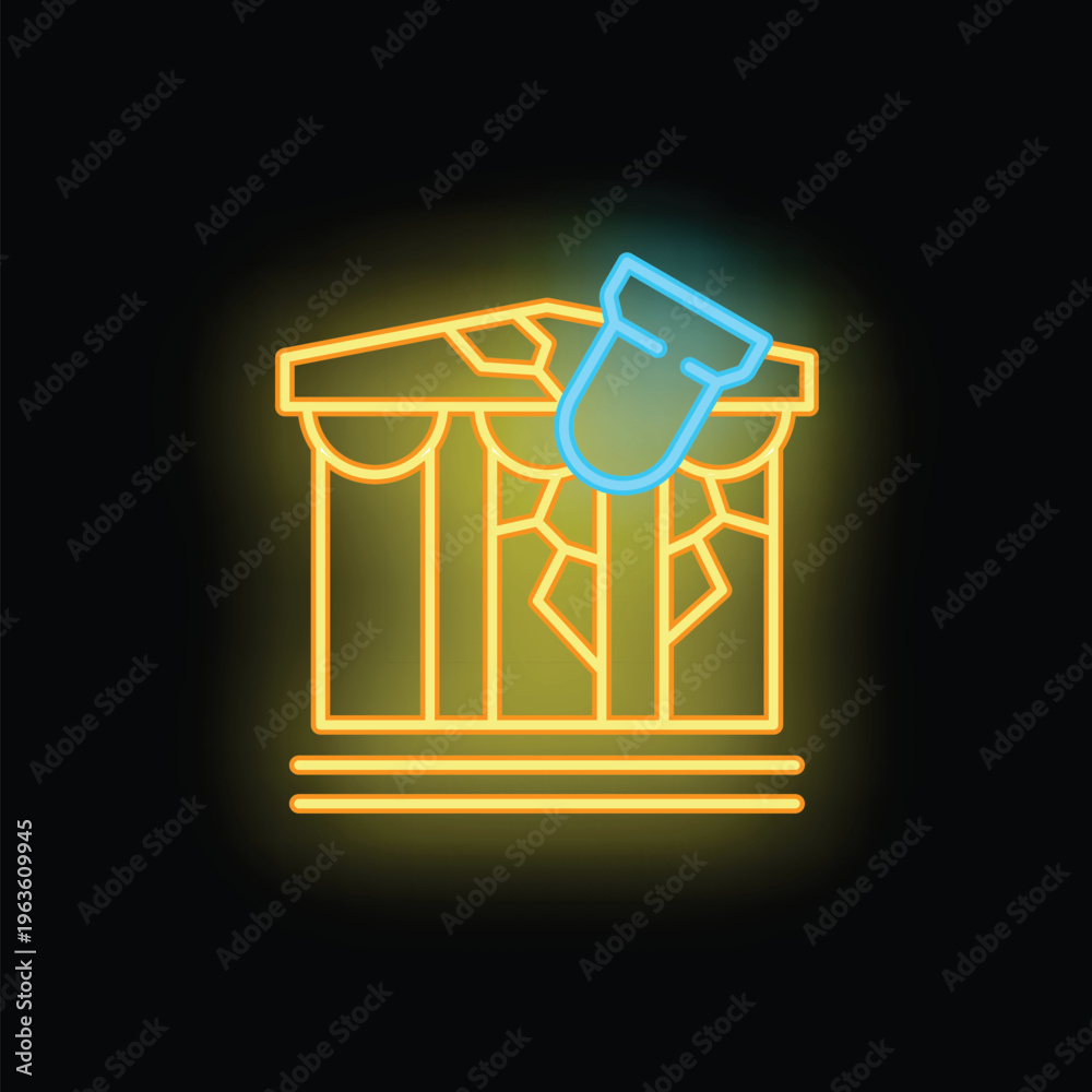 Naklejka premium Neon illustration representing archeology with a trowel restoring a greek temple