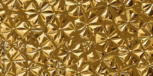 A seamless repeating pattern of golden star shaped metallic facets