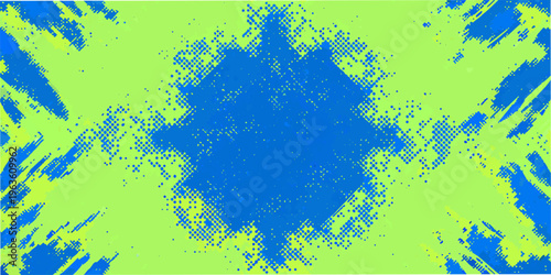 Abstract digital art with blue shapes on a vibrant green background