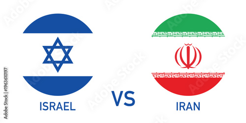 Iran vs Israel war. Divided flag, representing the tension in the conflict between Iran and Israel.