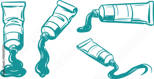 Paint Tube Hand Drawn Line Art Vector Design Art Supply Color Paint Illustration.